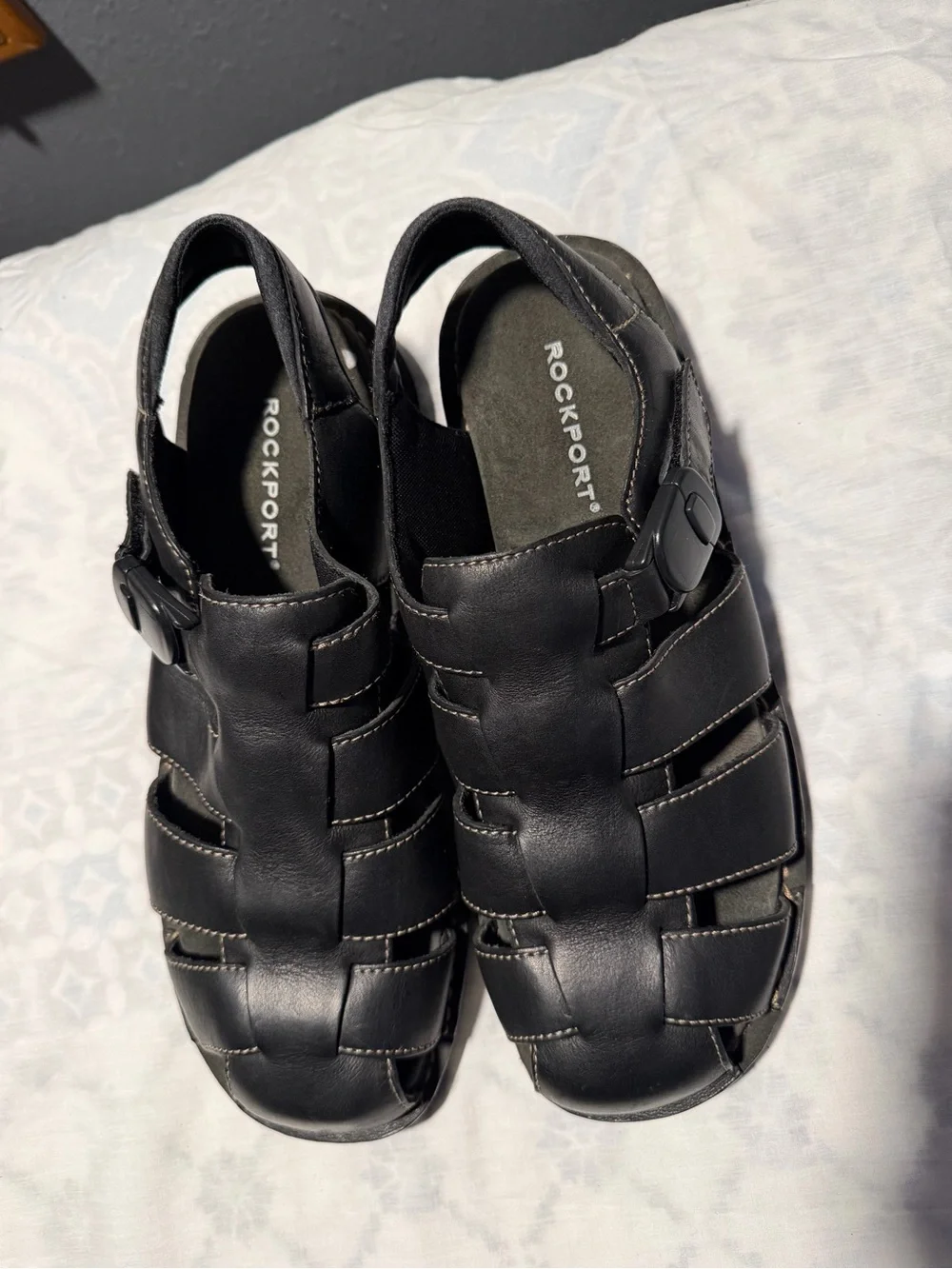 Rockport Men’s Black Leather Fisherman-Style Sandals size 12W